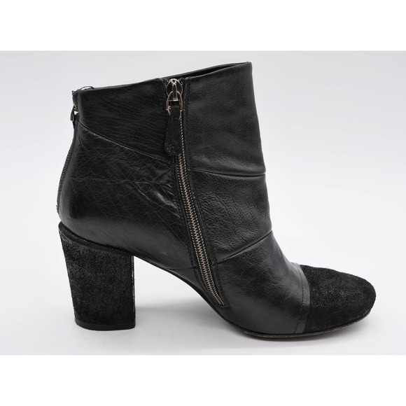 Latitude Femme Ankle Boots Womens 7 Black Leather Cap Toe Zip Heeled Booties - Picture 3 of 12